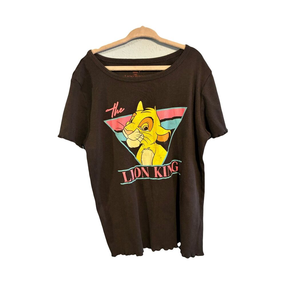 Disney The Lion King Simba Graphic T-Shirt Black Retro Style Women's Large